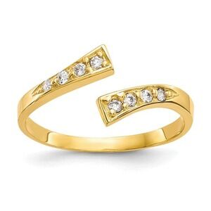 Solid 10K Yellow Gold Womens Open Fancy CZ Adjustable Toe Ring